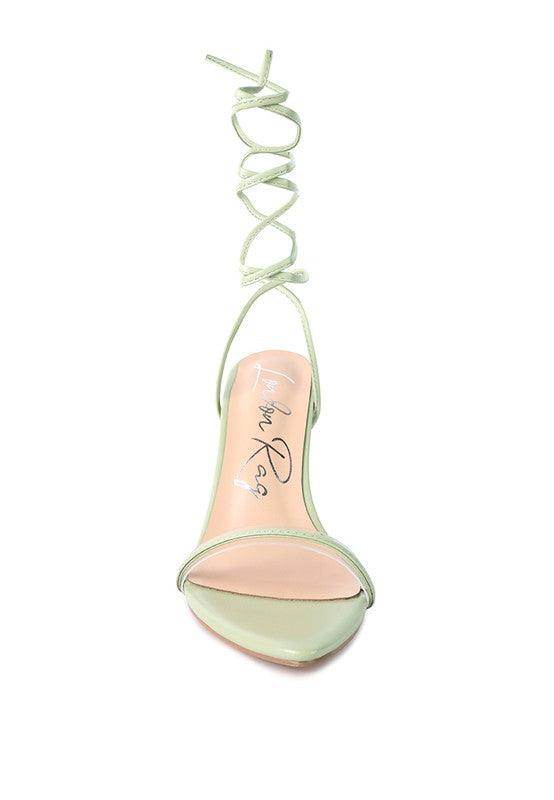 Rag Company Sphynx strappy sandals in light green with stylish ankle lace detail