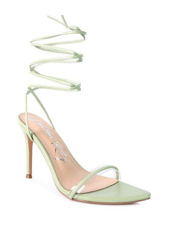 Rag Company Sphynx strappy sandals in pastel green with a stylish wraparound ankle design