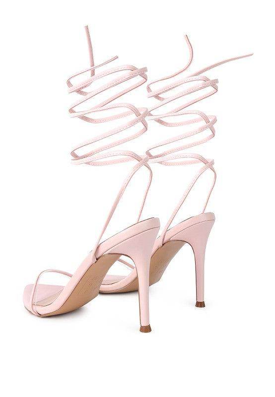 Rag Company Sphynx strappy sandals in soft pink with elegant high heels and stylish lace-up design