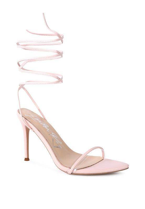 Rag Company Sphynx strappy sandals in soft pink with stylish heel and crisscross laces for elegant outfits