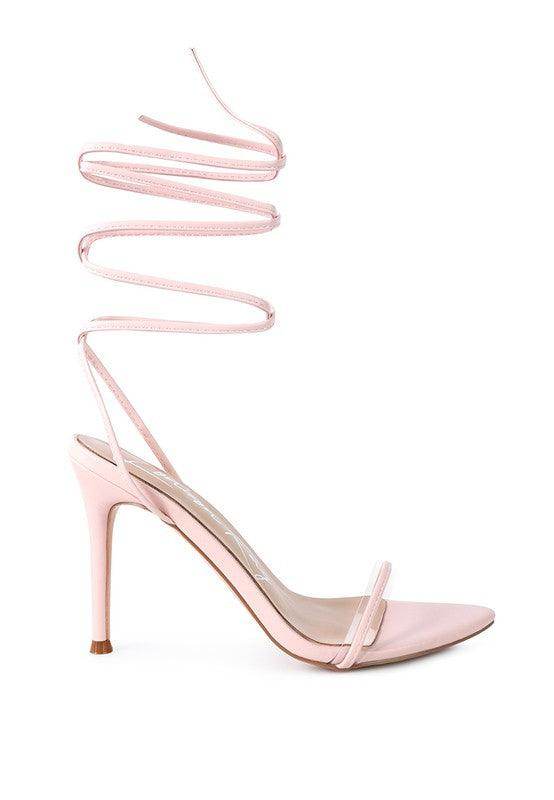 Rag Company Sphynx strappy sandals in soft pink with elegant high heels and adjustable straps