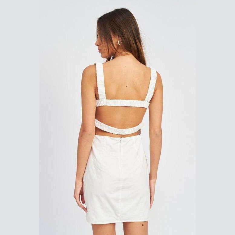 Square Neck Mini Dress With Elastic Back Detail - VacationGrabs