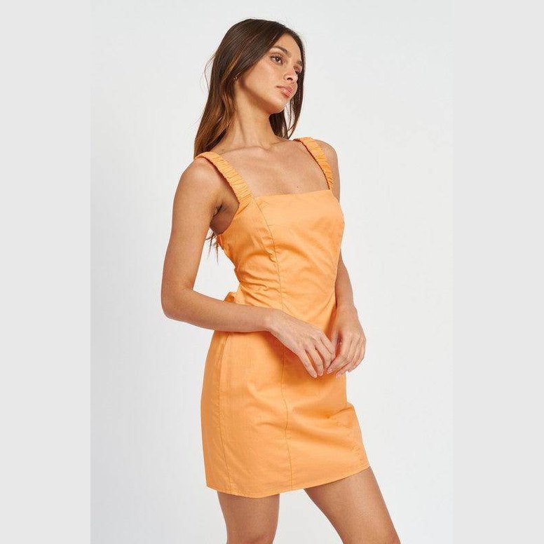 Square Neck Mini Dress With Elastic Back Detail - VacationGrabs