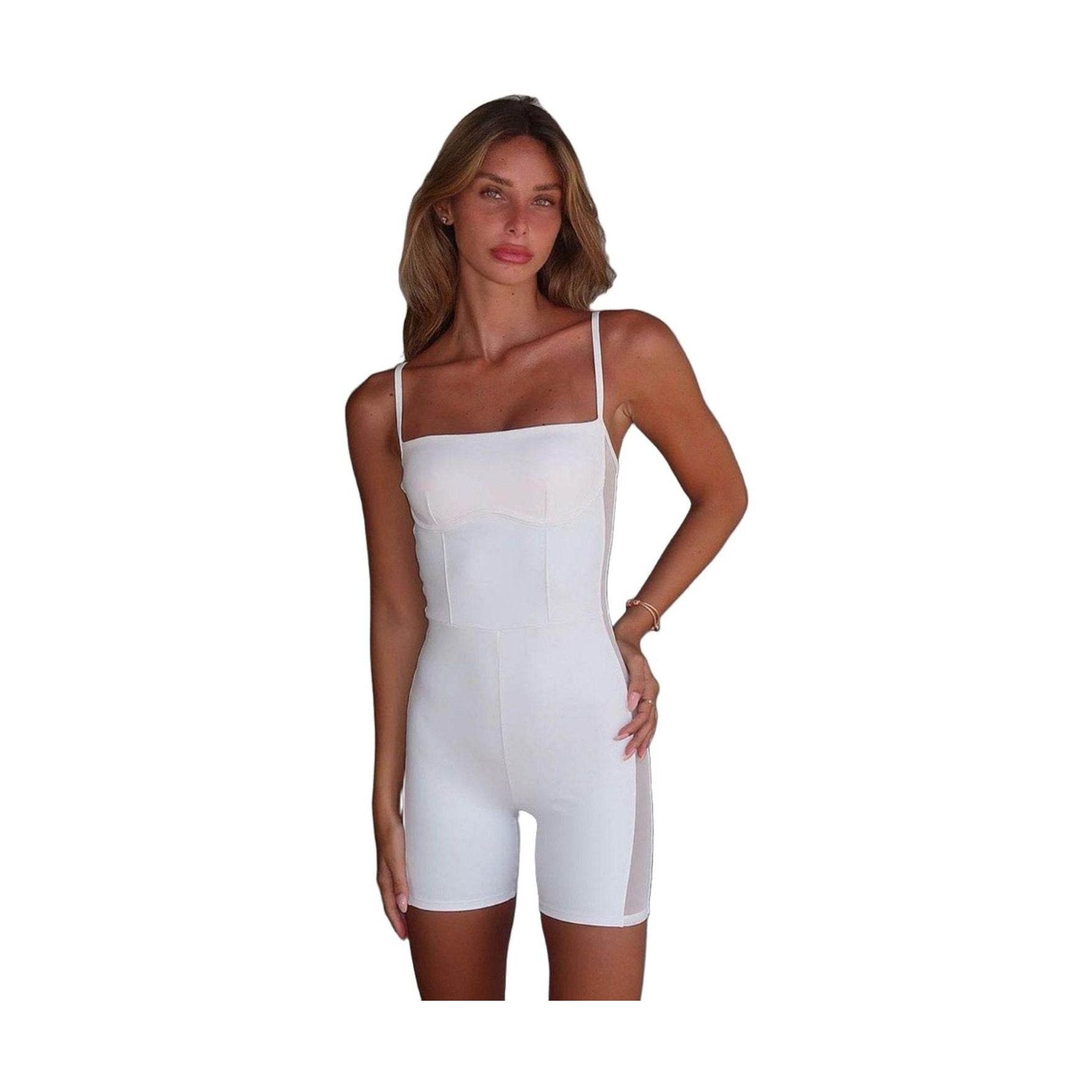 Square Neck Spaghetti Strap Romper - VacationGrabs