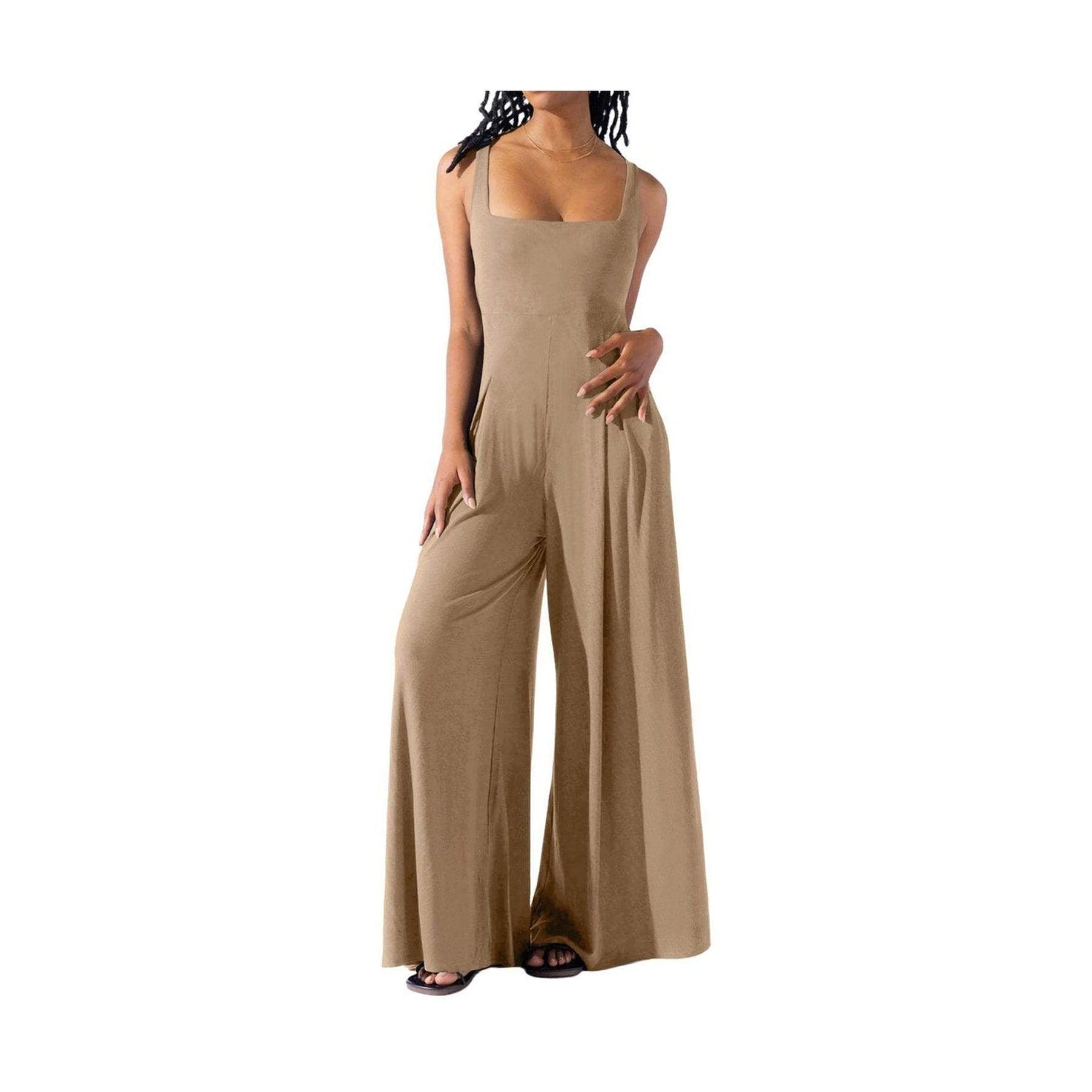 Square Neck Wide Strap Jumpsuit - VacationGrabs