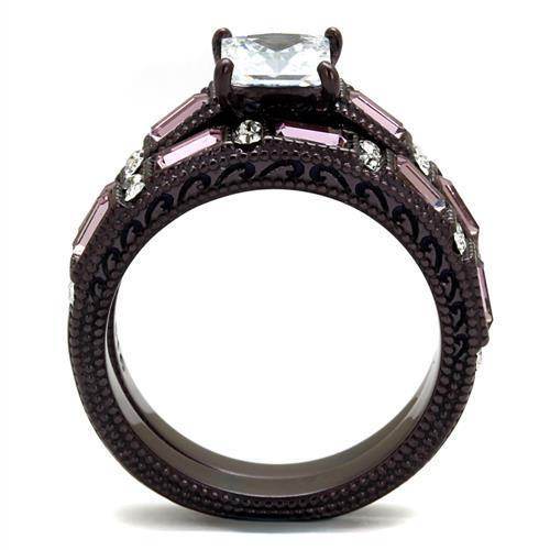 Elegant square stone dark brown ring for women featuring pink accents and intricate detailing