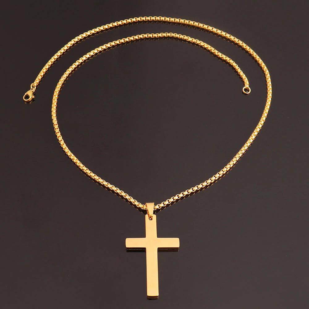 Elegant gold stainless steel cross necklace with a classic chain design from VacationGrabs