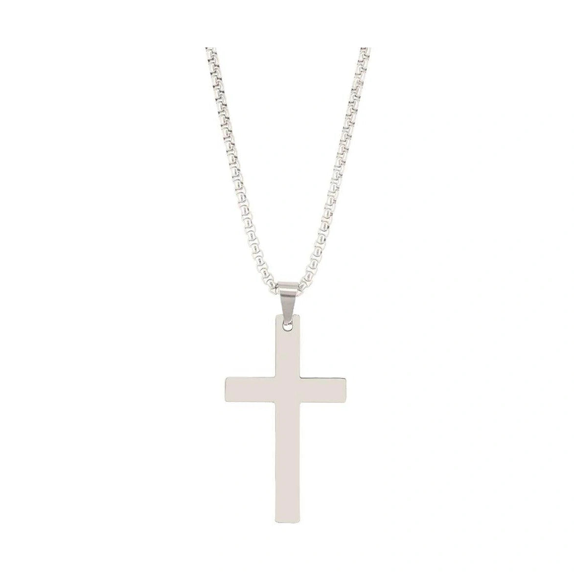 VacationGrabs stainless steel cross necklace on a sleek chain for stylish men's jewelry