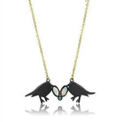 Unique stainless steel necklace gift for her featuring two birds with an opal accent