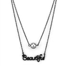 Stainless steel personalized jewelry necklace featuring the word Beautiful and a pearl accent