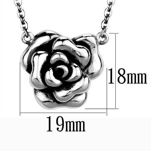 Stainless steel rose necklace with a detailed floral pendant and chain length for women's jewelry