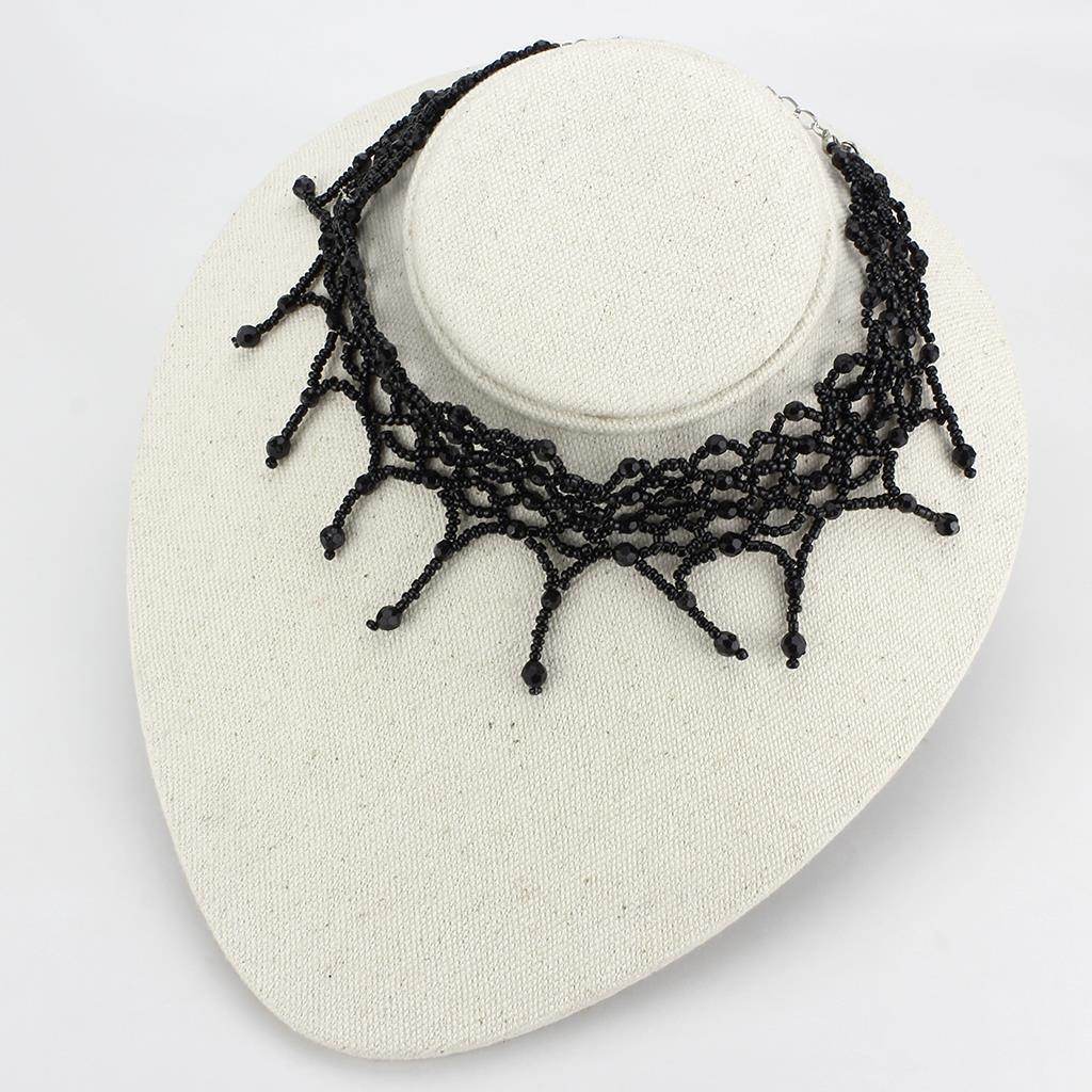 Elegant black statement choker necklace for women with intricate lace design and beaded accents