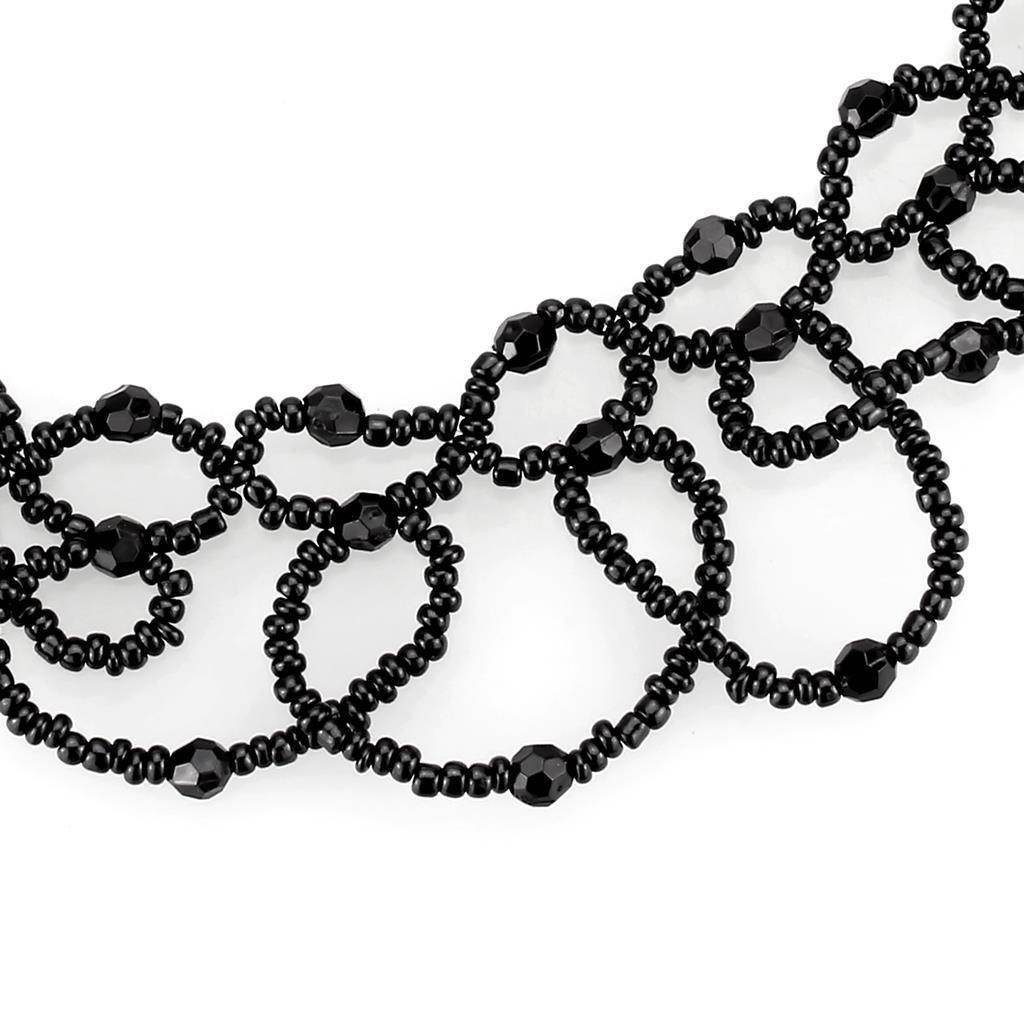Elegant statement necklace rhodium brass with black beaded design for a chic look