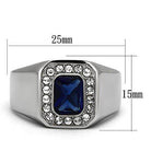 Stylish steel ring with gemstone in blue, featuring a stone surrounded by sparkling accents