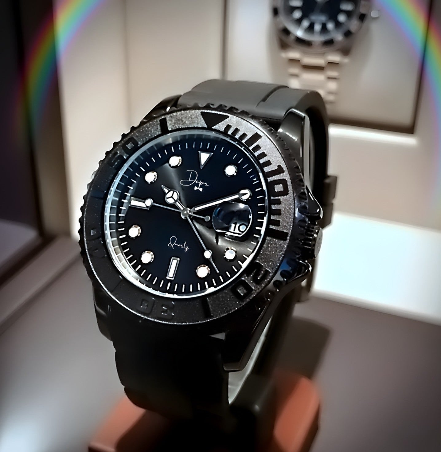 Dapr Men's Steel Watch Sale featuring a sleek black design with luminous dial and durable rubber strap