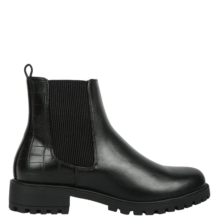 Black Chelsea boot on a white background