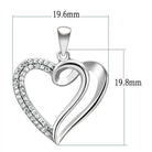 Sterling silver heart pendant jewelry featuring a sparkling design and precise dimensions of 19.6mm x 19.8mm