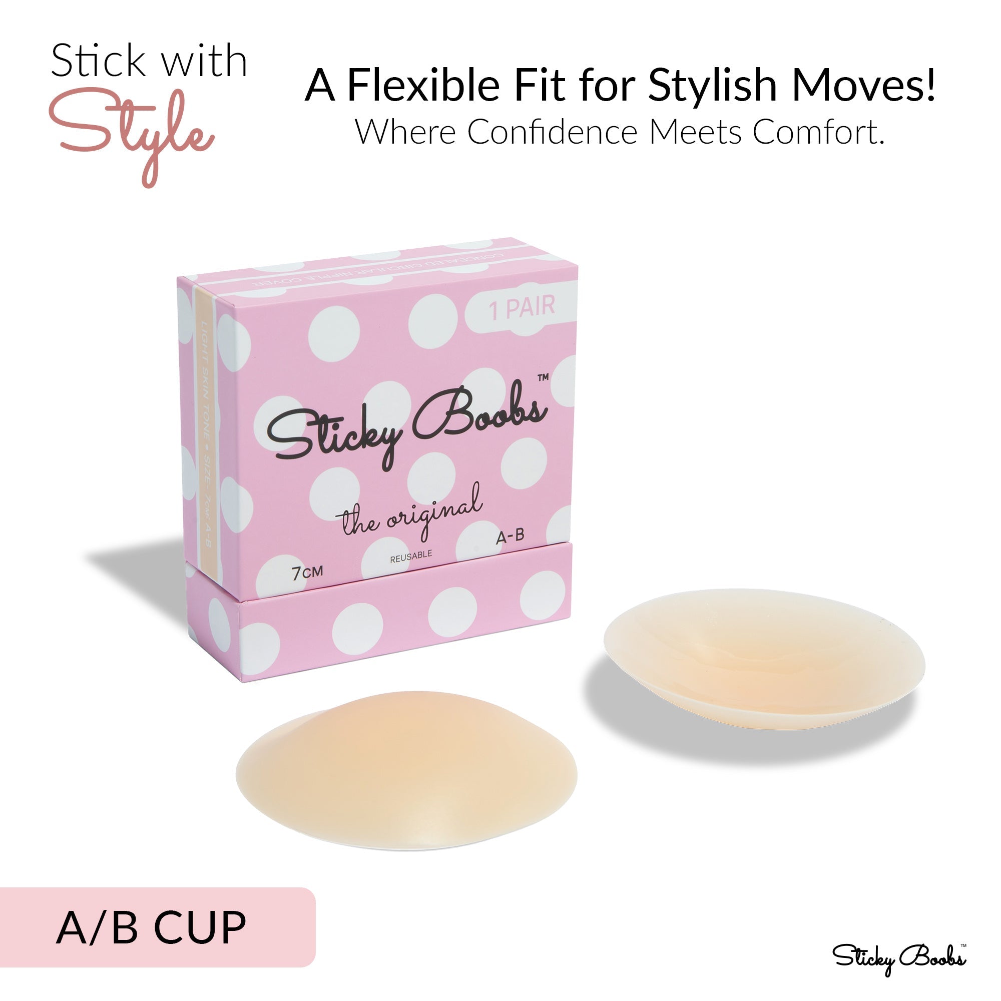 Original sticky boobs adhesive bra for A-B cups offering comfort and flexible fit for stylish moves