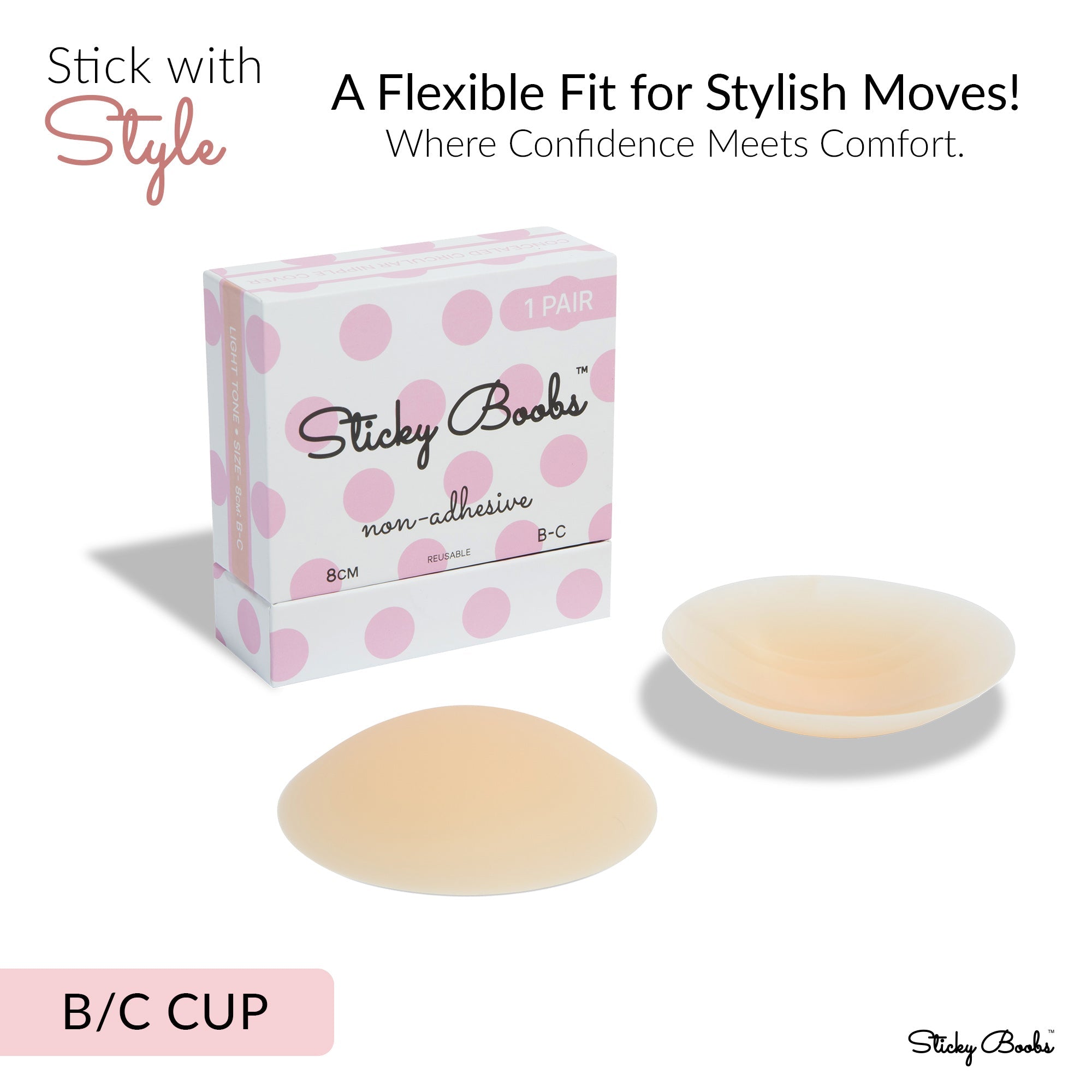 Sticky Boobs perfect fit non adhesive bra pads for B/C cup with a flexible, comfortable design