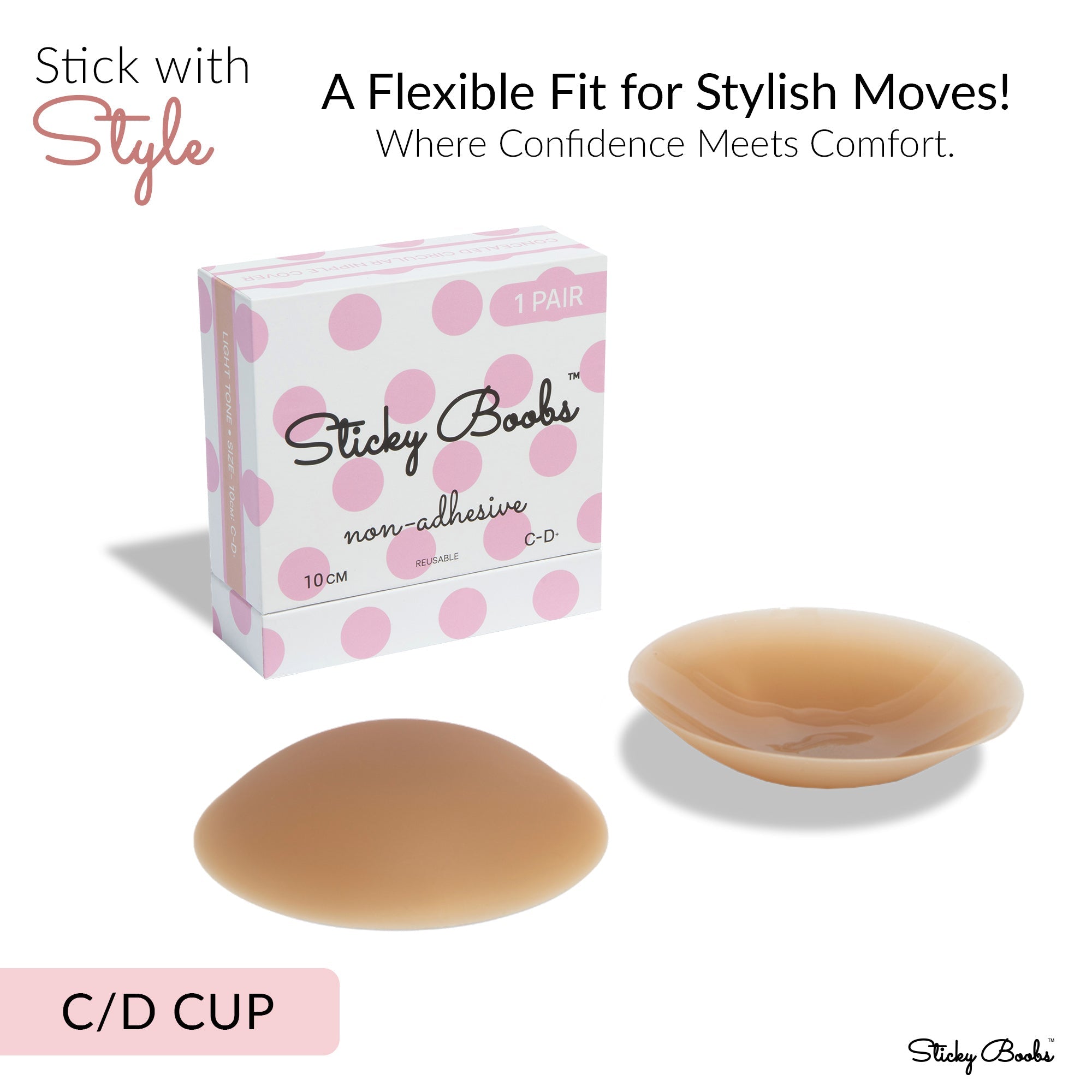 Sticky Boobs perfect fit non adhesive bra pads in C/D cup for a comfortable and stylish fit