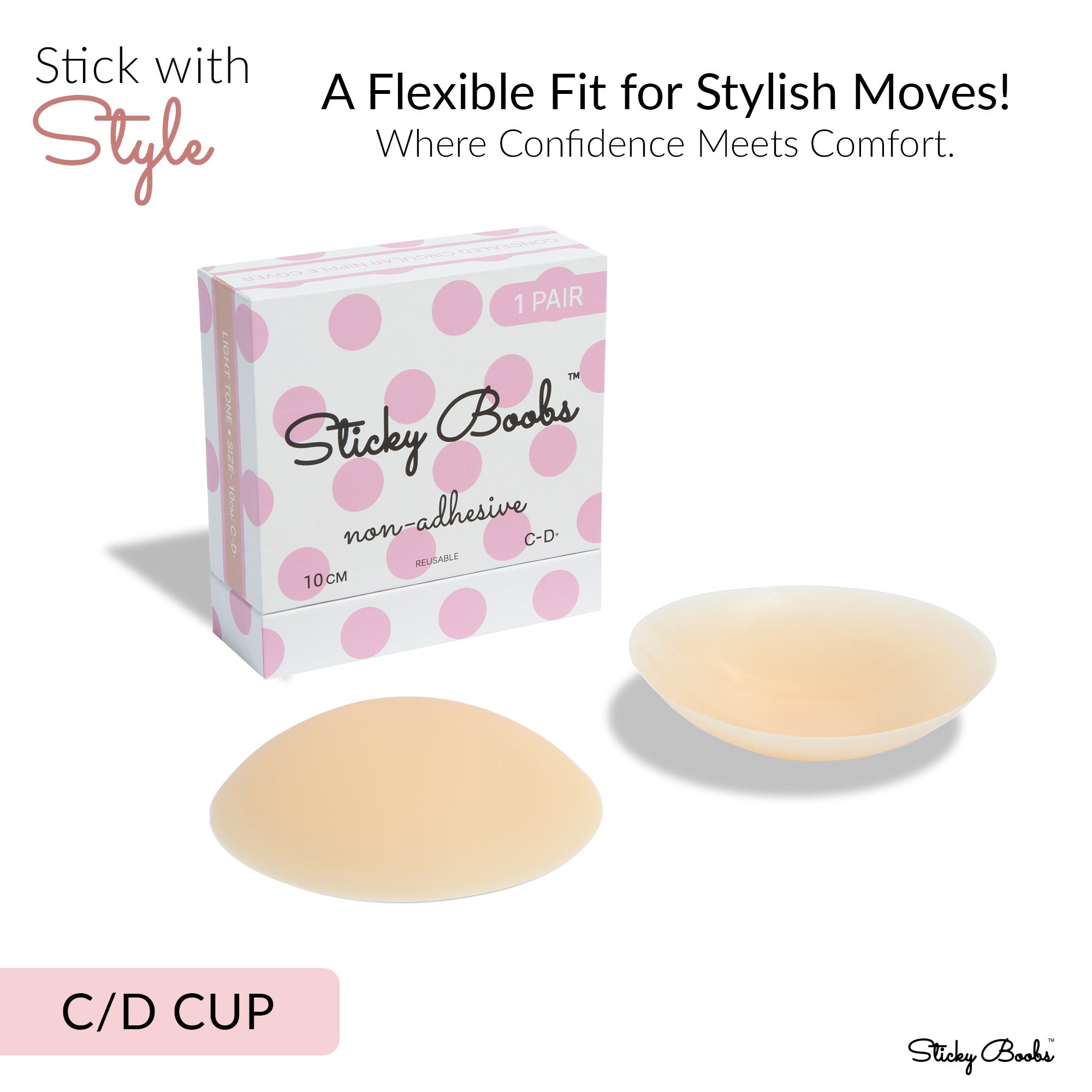 Sticky Boobs perfect fit non adhesive bra pads in C/D cup for a flexible and stylish fit