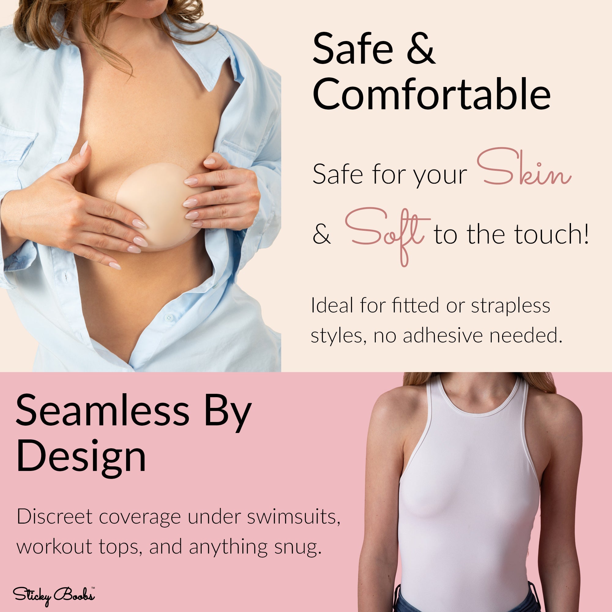Sticky Boobs perfect fit non adhesive bra pads for seamless coverage and comfort under fitted styles