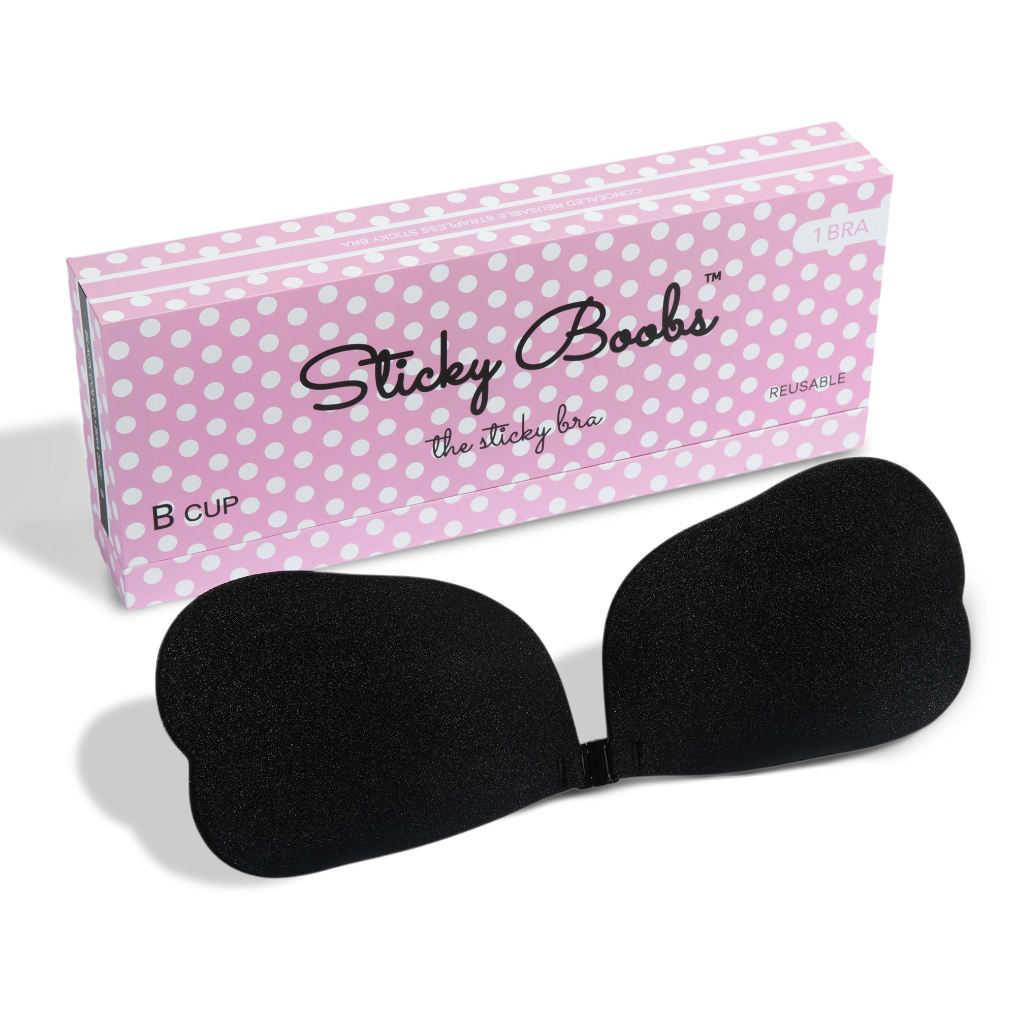 Sticky Boobs Reusable Adhesive Bra for Women in Black with B Cup Support and Packing