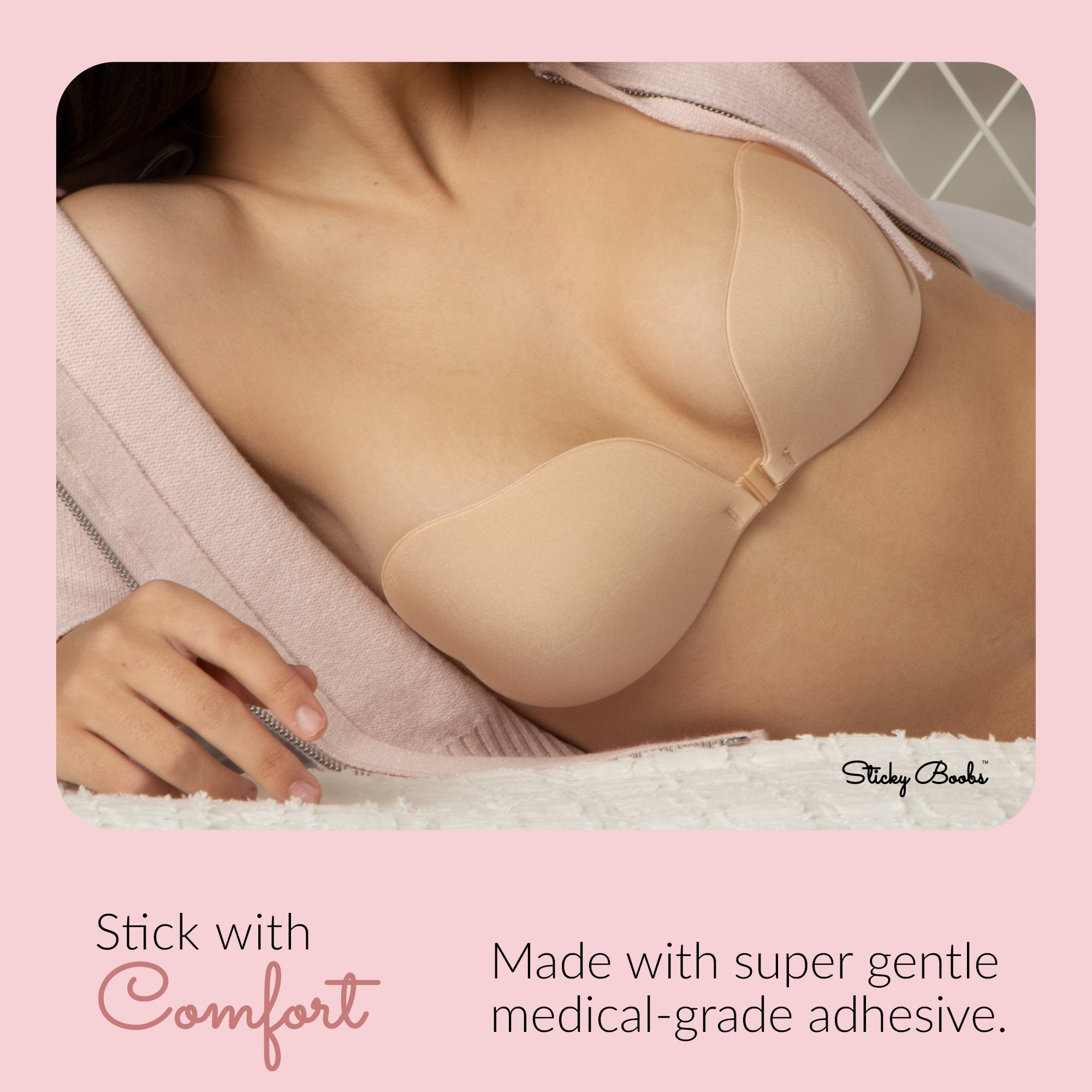 Sticky Boobs reusable adhesive bra for women designed for comfort with medical-grade adhesive