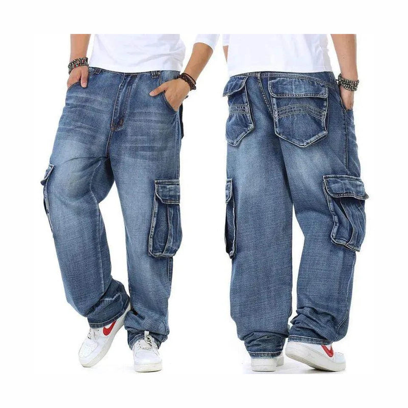Straight Cargo Pocket Baggy Jeans - VacationGrabs