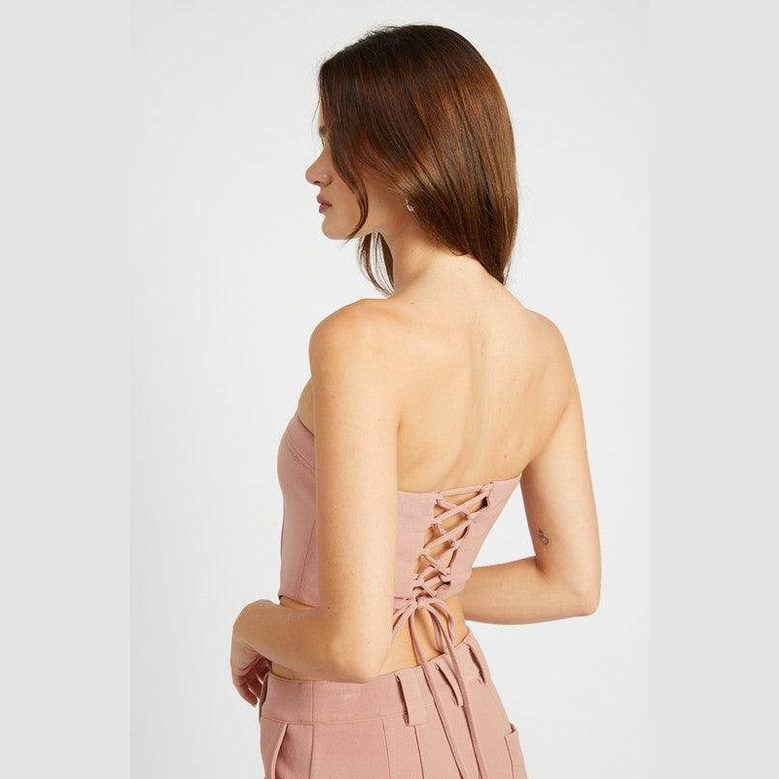 Emory Park strapless vacation tops in soft pink with stylish lace-up back design