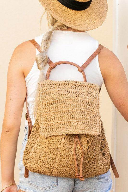 Stylish straw beach backpack with adjustable straps for casual summer outings