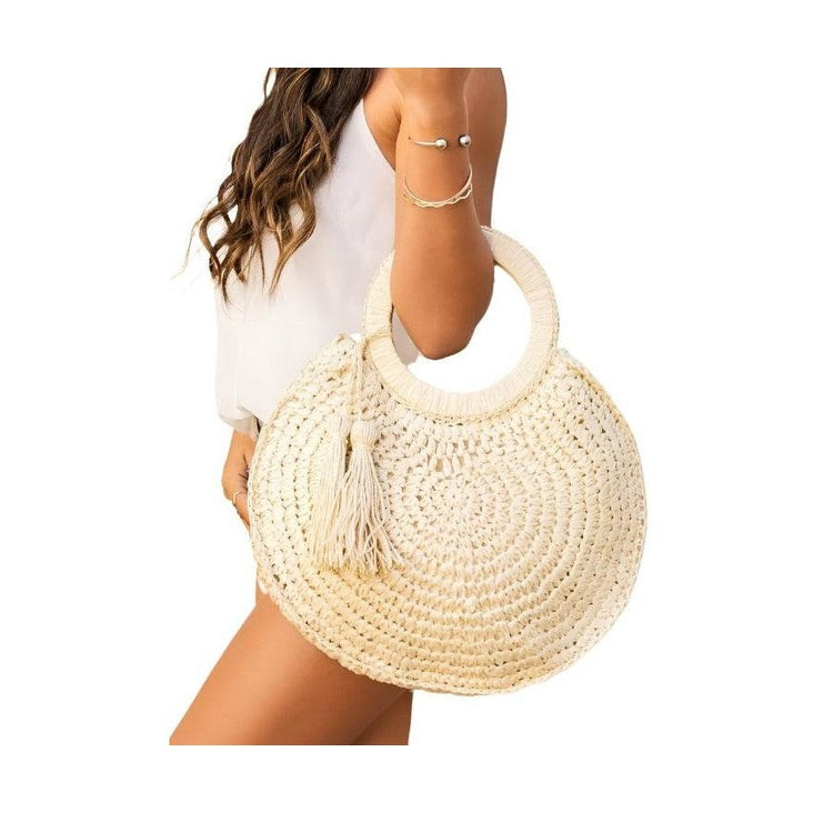 Straw Tassel O-Ring Tote - VacationGrabs