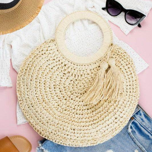 Straw Tassel O-Ring Tote - VacationGrabs