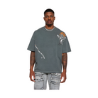 VacationGrabs grey short sleeve streetwear shirt with graphic design and relaxed fit on male model