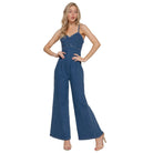 VacationGrabs stretch cami jumpsuit for women in denim with wide legs and adjustable straps