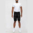 WEIV men's stretch denim shorts for vacation featuring a stylish distressed design in black