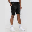 WEIV Men's Black Stretch Denim Shorts for Vacation with Distressed Design and Comfortable Fit