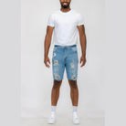Men's WEIV stretch denim shorts for vacation with distressed detailing and relaxed fit