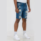 WEIV Men's Stretch Denim Shorts for Vacation with Distressed Design and Frayed Hem