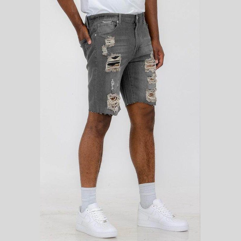WEIV Men's Stretch Denim Shorts for Vacation with Ripped Details and Casual Fit