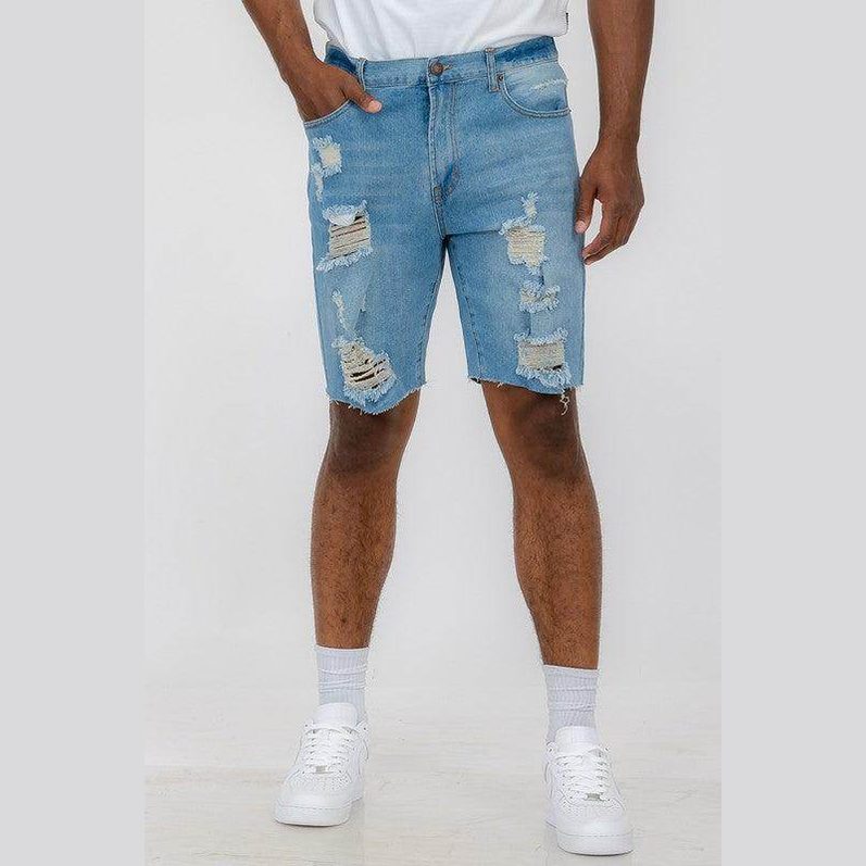 WEIV stretch denim shorts for vacation with distressed detailing and a casual fit for summer outings