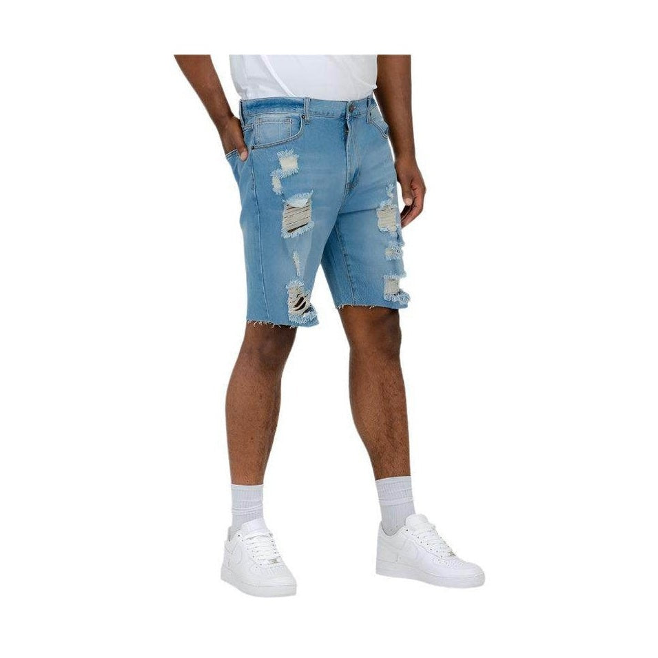 WEIV Men's Stretch Denim Shorts for Vacation with Distressed Design and Relaxed Fit