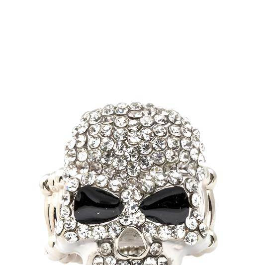 LA Jewelry Plaza stretch skull ring for men and women adorned with rhinestones and dark accents