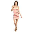 Striped Bodycon Dress Wtih Front Tie - VacationGrabs