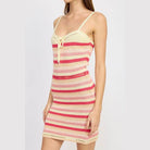 Striped Bodycon Dress Wtih Front Tie - VacationGrabs