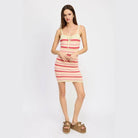Striped Bodycon Dress Wtih Front Tie - VacationGrabs