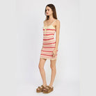 Striped Bodycon Dress Wtih Front Tie - VacationGrabs