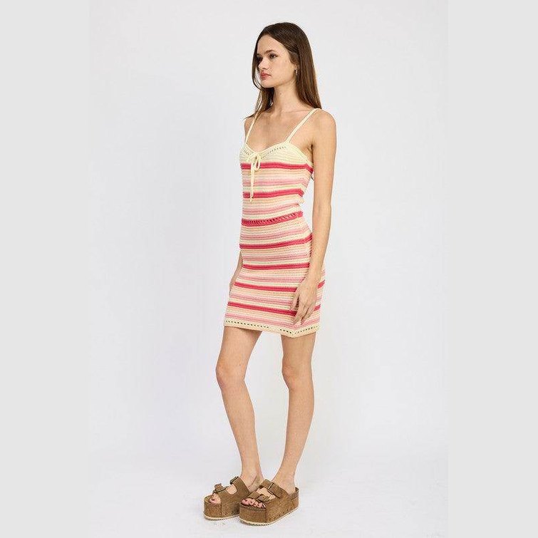 Striped Bodycon Dress Wtih Front Tie - VacationGrabs