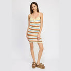 Striped Bodycon Dress Wtih Front Tie - VacationGrabs