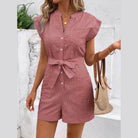Striped Notched Tie Waist Romper - VacationGrabs